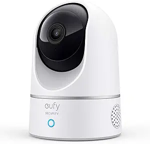 eufy Security Indoor Cam E220, Camera for home Security, Pan & Tilt, Dog/Pet Camera, 2K Wi-Fi Plug-in, Motion Tracking, Motion Only Alerts, Night Vision, HomeBase 3 Compatible, Voice Assistant Support
